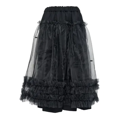 Noir Kei Ninomiya Wool Gabardine X Polyester Skirt In Black