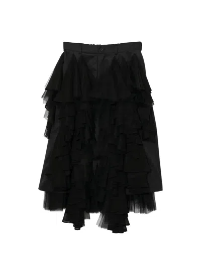 Noir Kei Ninomiya Wool Gabardine X Polyester Skirt In Black