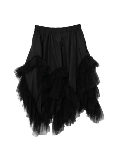 Noir Kei Ninomiya Wool Tropical X Nylon Tulle Skirt In Black