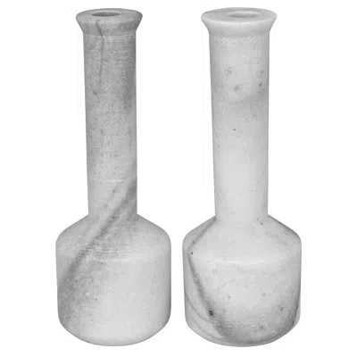 Noir Markos 2 Pieces Marble Candlestick Set In White
