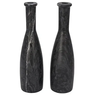 Noir Moris 2 Pieces Marble Candlestick Set In Black