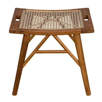 Noir Murphy Solid Wood Accent Stool In Brown;brown,beige