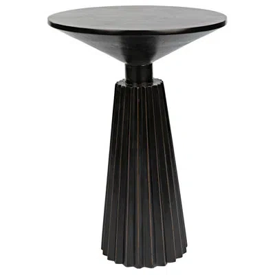Noir Orson Solid Wood Pedestal End Table In Hand Rubbed Black