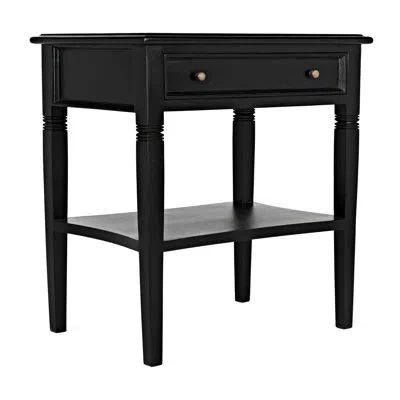 Noir Oxford Solid Wood End Table With Storage In Hand Rubbed Black