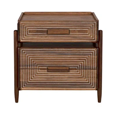Noir Savino Solid Wood 3 - Drawer End Table With Storage In Dark Walnut