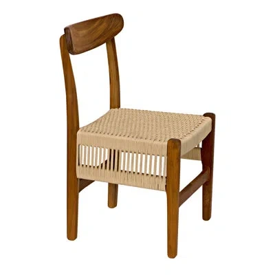 Noir Shagira Side Chair Teak With Woven Rope In Brown