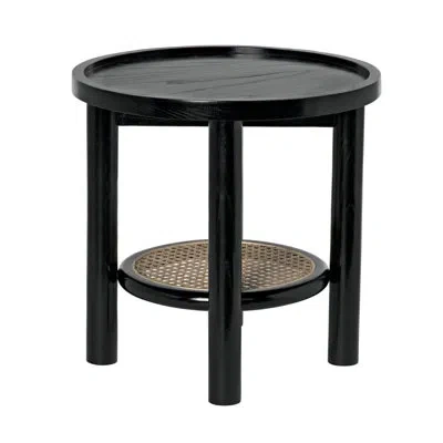 Noir Solid Wood 3 Legs End Table With Storage In Charcoal Black
