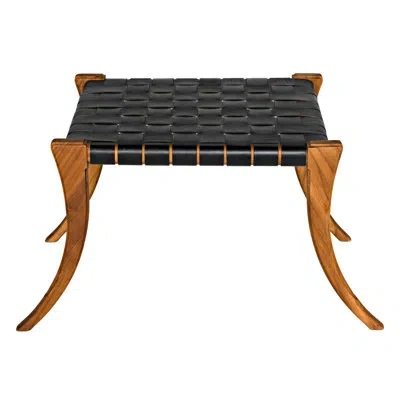 Noir Sparti Solid Wood Accent Stool In Black;clear Coat Teak