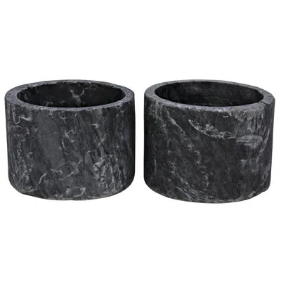 Noir Syma 2 Pieces Marble Votive Set In Black