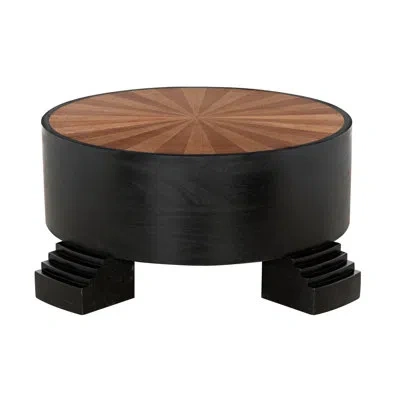 Noir Tambour Coffee Table, Hand Rubbed Black With Veneer Top In Brown