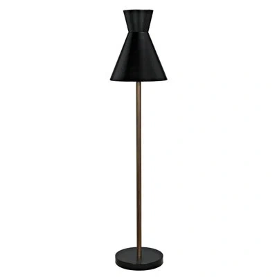 Noir Thinking Cap Floor Lamp In Aged Brass;matte Black