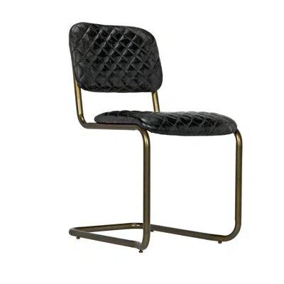 Noir Tufted Leather Upholstered Side Chair In Bronze In Antique Brass
