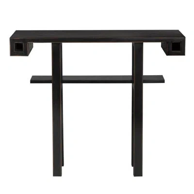 Noir Uomo 38'' Solid Wood Console Table In Hand Rubbed Black,light Brown