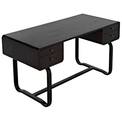 Noir Voltes Solid Wood Writing Desk In Ebony Walnut