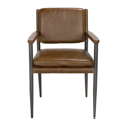 Noir Wooster Leather Armchair Dining Chair In Steel Gray Powder Coat