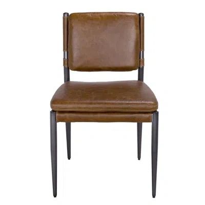 Noir Wooster Leather Side Chair Dining Chair In Steel Gray Powder Coat