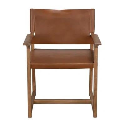 Noir Xavier Leather Armchair Dining Chair In Brown