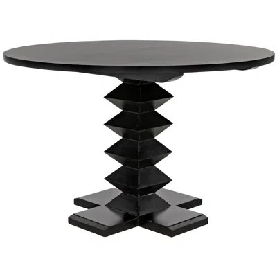 Noir Zig-zag Solid Wood Dining Table In Hand Rubbed Black