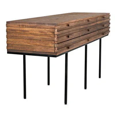 Noir Zodiac 73'' Wide 9 Drawer Walnut Wood Sideboard In Dark Walnut,matte Black