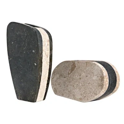Noir Zola Handmade Marble Table Vase In Black;white Marble