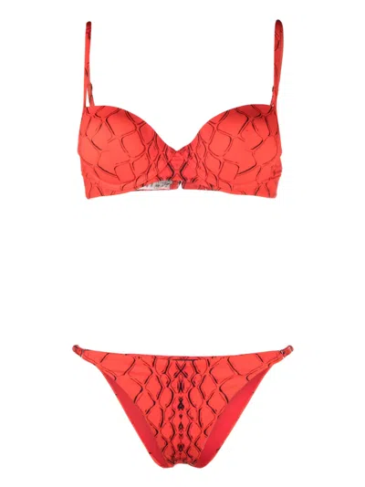 Noire Swimwear Abstract-print Bikini Set In Red