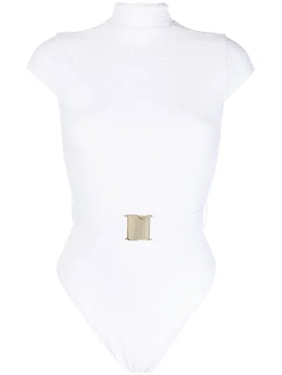 Noire Swimwear Belted Cap-sleeve Swimsuit In White