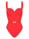 Noire Swimwear Belted Ruched Balconette Swimsuit In 红色