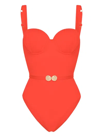 Noire Swimwear Belted Ruched Balconette Swimsuit In Animal Print