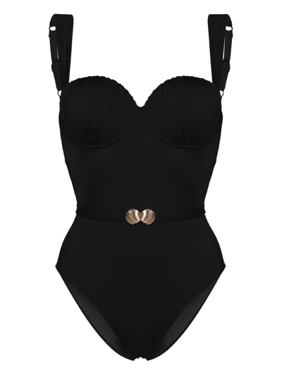 Noire Swimwear Belted Ruched Balconette Swimsuit In Black