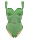 Noire Swimwear Belted Ruched Balconette Swimsuit In Grün