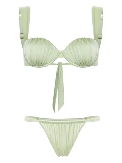 Noire Swimwear Cheeky Ruched Bikini Set In Green