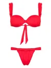 Noire Swimwear Cheeky Ruched Bikini Set In Red
