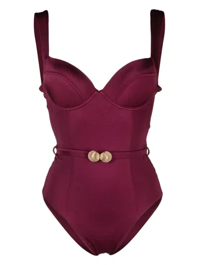 Noire Swimwear Corset-style Belted Swimsuit In Pink