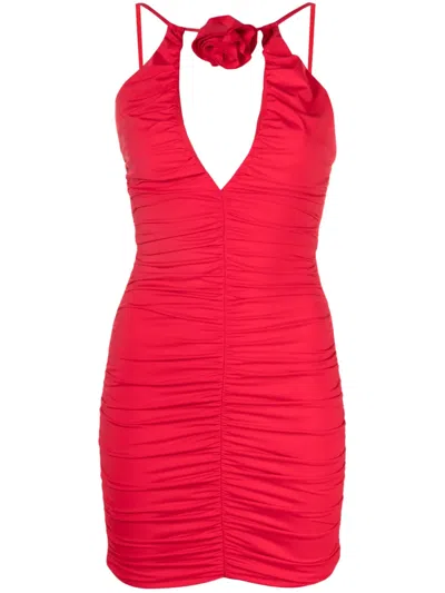 Noire Swimwear Floral-appliqué Ruched Mini Dress In Red