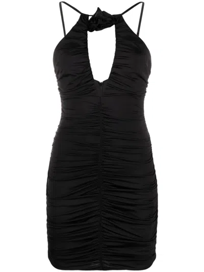Noire Swimwear Floral-appliqué Ruched Minidress In Black