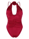 Noire Swimwear Floral-appliqué Ruched Swimsuit In Red