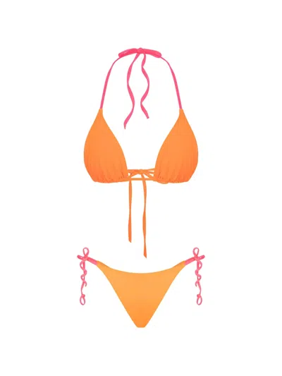 Noire Swimwear Halterneck Triangle Bikini In Orange