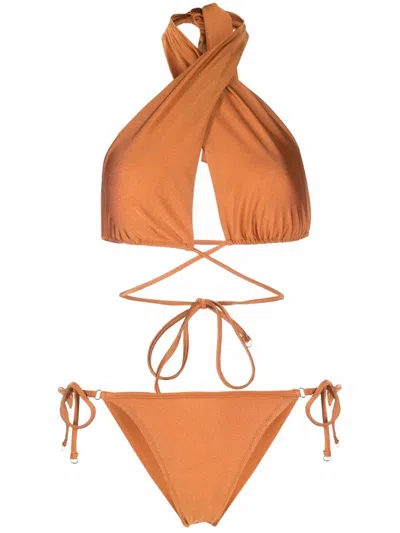 Noire Swimwear High-shine Triangle-cup Bikini Set In Orange