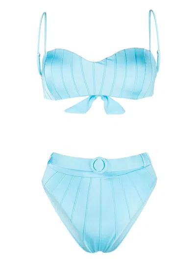 Noire Swimwear High-waist Belted Bikini Set In Blue