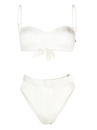 Noire Swimwear High-waist Belted Bikini Set In Neutrals