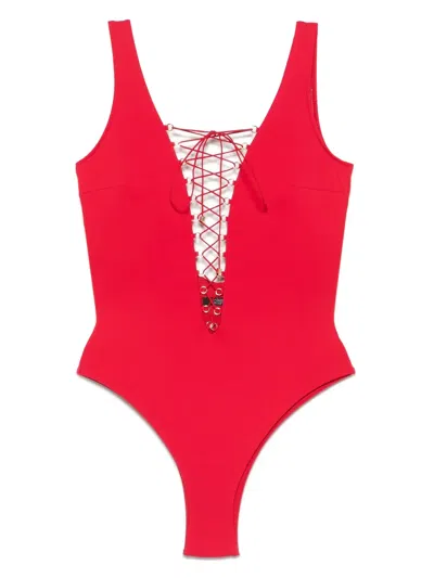 Noire Swimwear Lace-up Swimsuit In Red