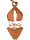 Noire Swimwear Lattice-strap Halterneck Swimsuit In Neutrals