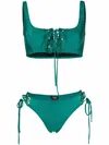 Noire Swimwear Lattice-strap Metallic Bikini Set In Green