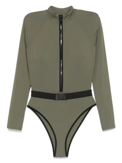 Noire Swimwear Long-sleeve Swimsuit In Green
