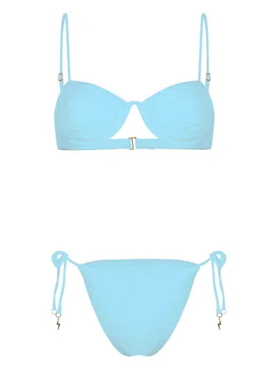 Noire Swimwear Monowire Satin Bikini Set In Blue