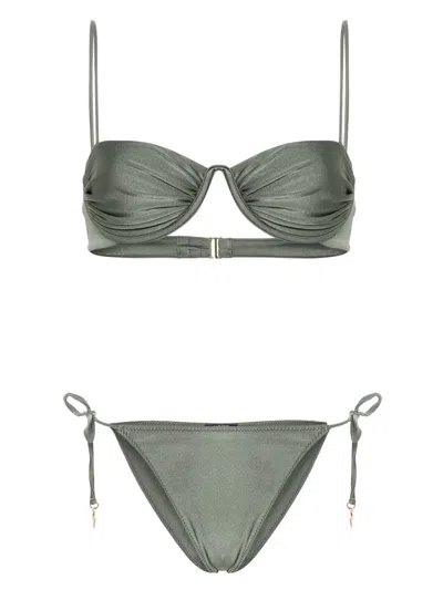 Noire Swimwear Monowire Satin Bikini Set In Green