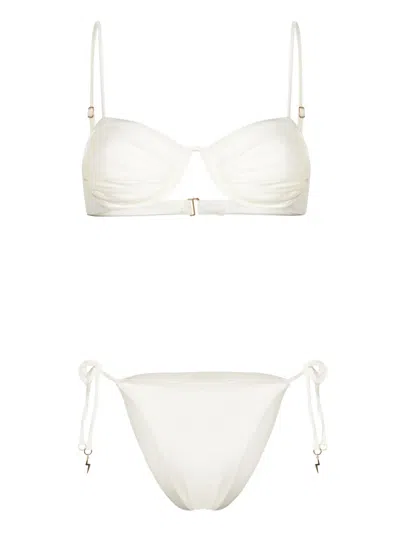 Noire Swimwear Monowire Satin Bikini Set In White