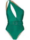 Shop Noire Swimwear One-shoulder Swimsuit In Grün