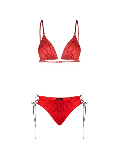 Noire Swimwear Red Snake Tie-side Bikini