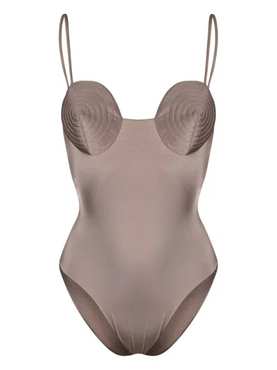 Noire Swimwear Round-neck Swimsuit In Neutrals